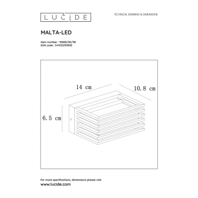 lafabryka.pl Kinkiet MALTA LED 1x5,4W 2700K IP54 Black 15800/05/30 Lucide